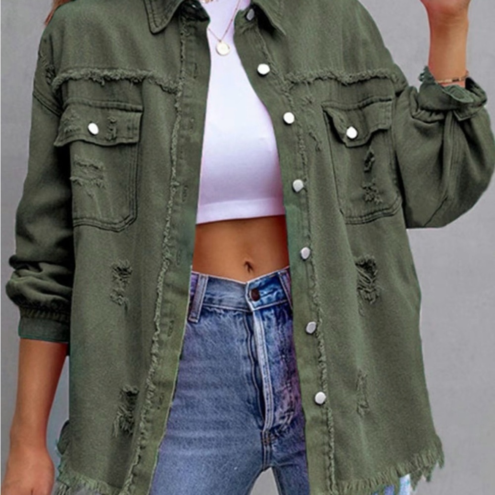 Army Green Distressed Denim Jacket